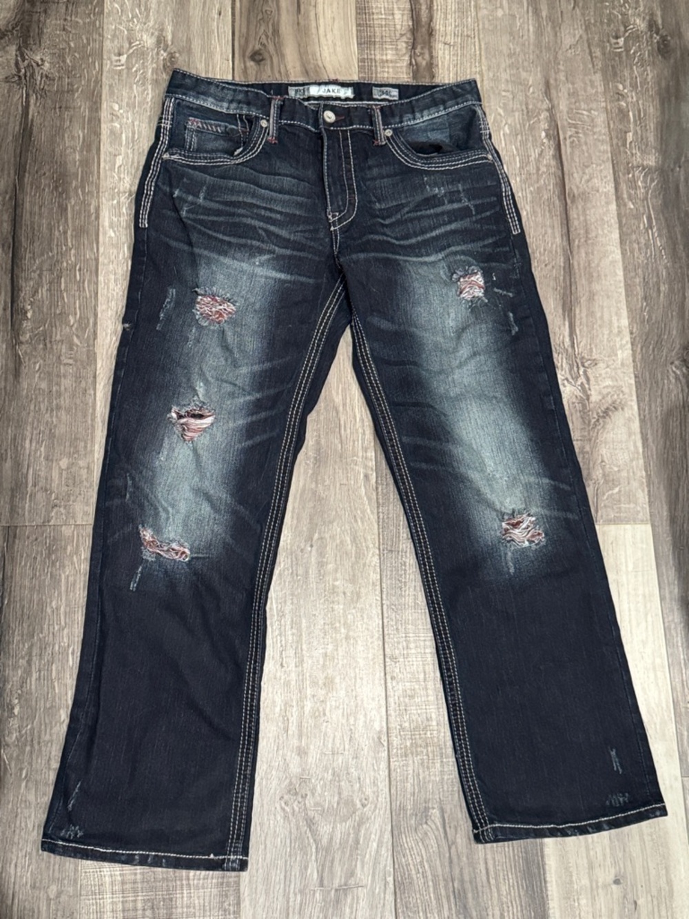BKE JAKE 34s Men's Distressed Dark Blue Jeans